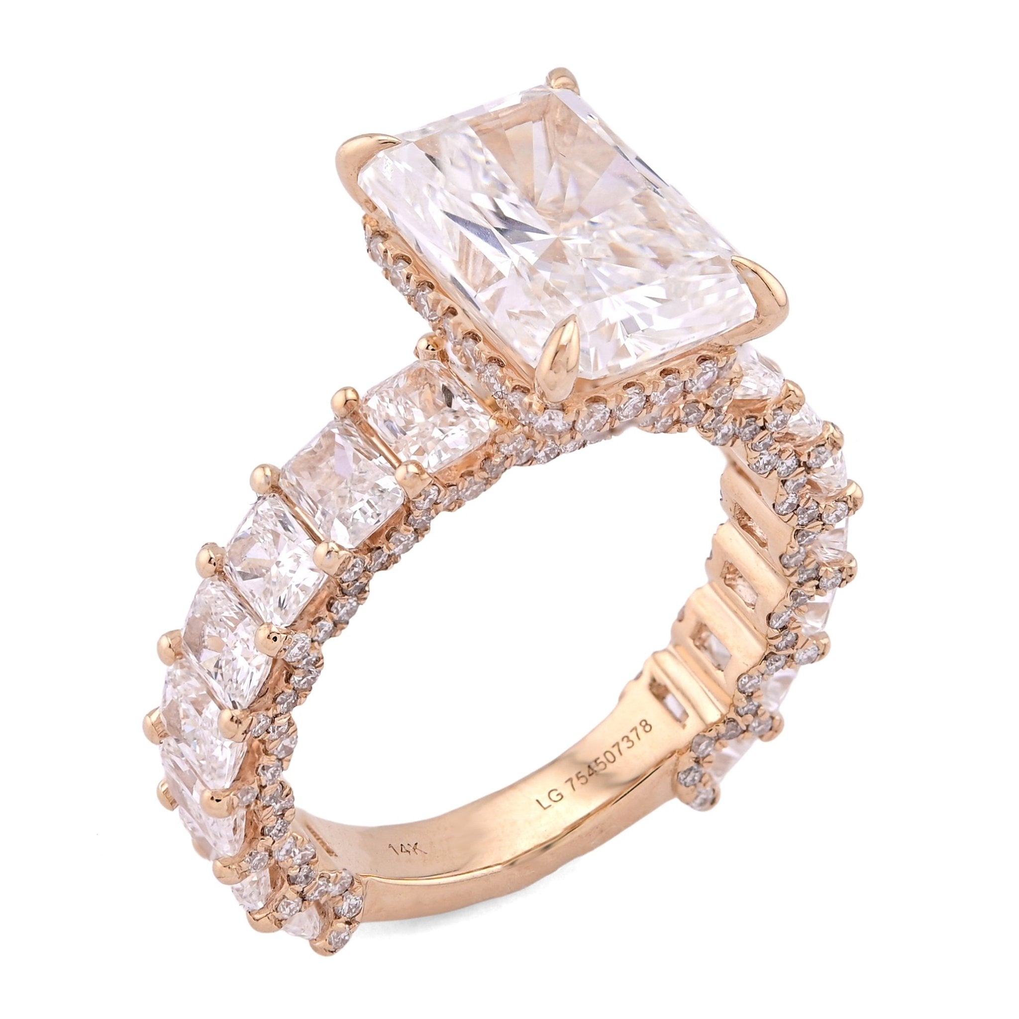 14K Yellow Gold 4.10CT Natural Diamond Radiant Centre 8.23TC Side Iced Women Lab Diamond Ring - Elite Jewelers - Rings