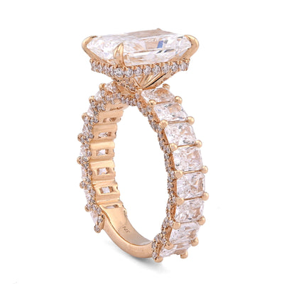 14K Yellow Gold 4.10CT Natural Diamond Radiant Centre 8.23TC Side Iced Women Lab Diamond Ring - Elite Jewelers - Rings