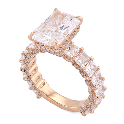 14K Yellow Gold 4.10CT Natural Diamond Radiant Centre 8.23TC Side Iced Women Lab Diamond Ring - Elite Jewelers - Rings