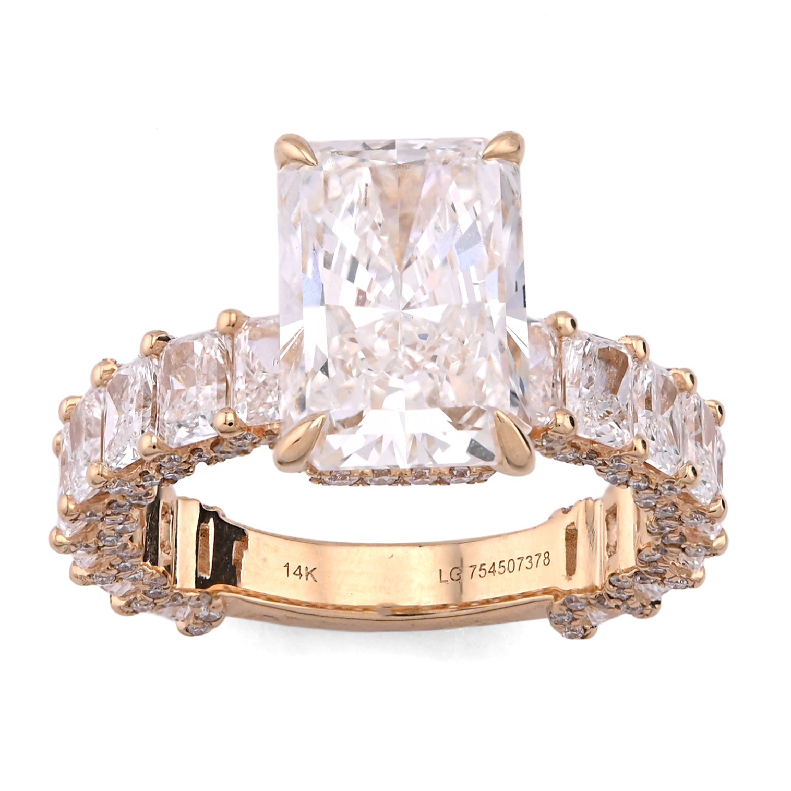 14K Yellow Gold 4.10CT Natural Diamond Radiant Centre 8.23TC Side Iced Women Lab Diamond Ring - Elite Jewelers - Rings