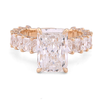 14K Yellow Gold 4.10CT Natural Diamond Radiant Centre 8.23TC Side Iced Women Lab Diamond Ring - Elite Jewelers - Rings