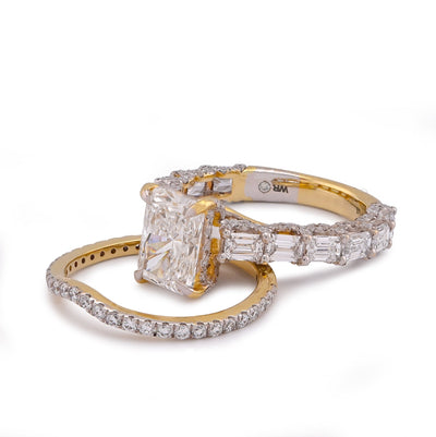 14K Yellow Gold 4.75CT Radiant Solitaire Centre Emerald Side Designer Lab Diamond Women Ring with Band - Elite Jewelers-Rings