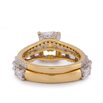 14K Yellow Gold 4.75CT Radiant Solitaire Centre Emerald Side Designer Lab Diamond Women Ring with Band - Elite Jewelers-Rings