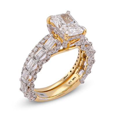 14K Yellow Gold 4.75CT Radiant Solitaire Centre Emerald Side Designer Lab Diamond Women Ring with Band - Elite Jewelers-Rings
