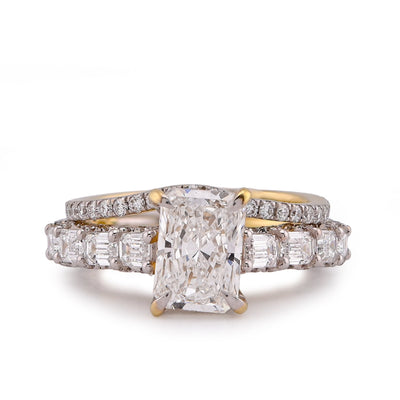 14K Yellow Gold 4.75CT Radiant Solitaire Centre Emerald Side Designer Lab Diamond Women Ring with Band - Elite Jewelers-Rings
