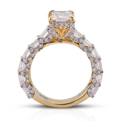 14K Yellow Gold 4.75CT Radiant Solitaire Centre Emerald Side Designer Lab Diamond Women Ring with Band - Elite Jewelers-Rings