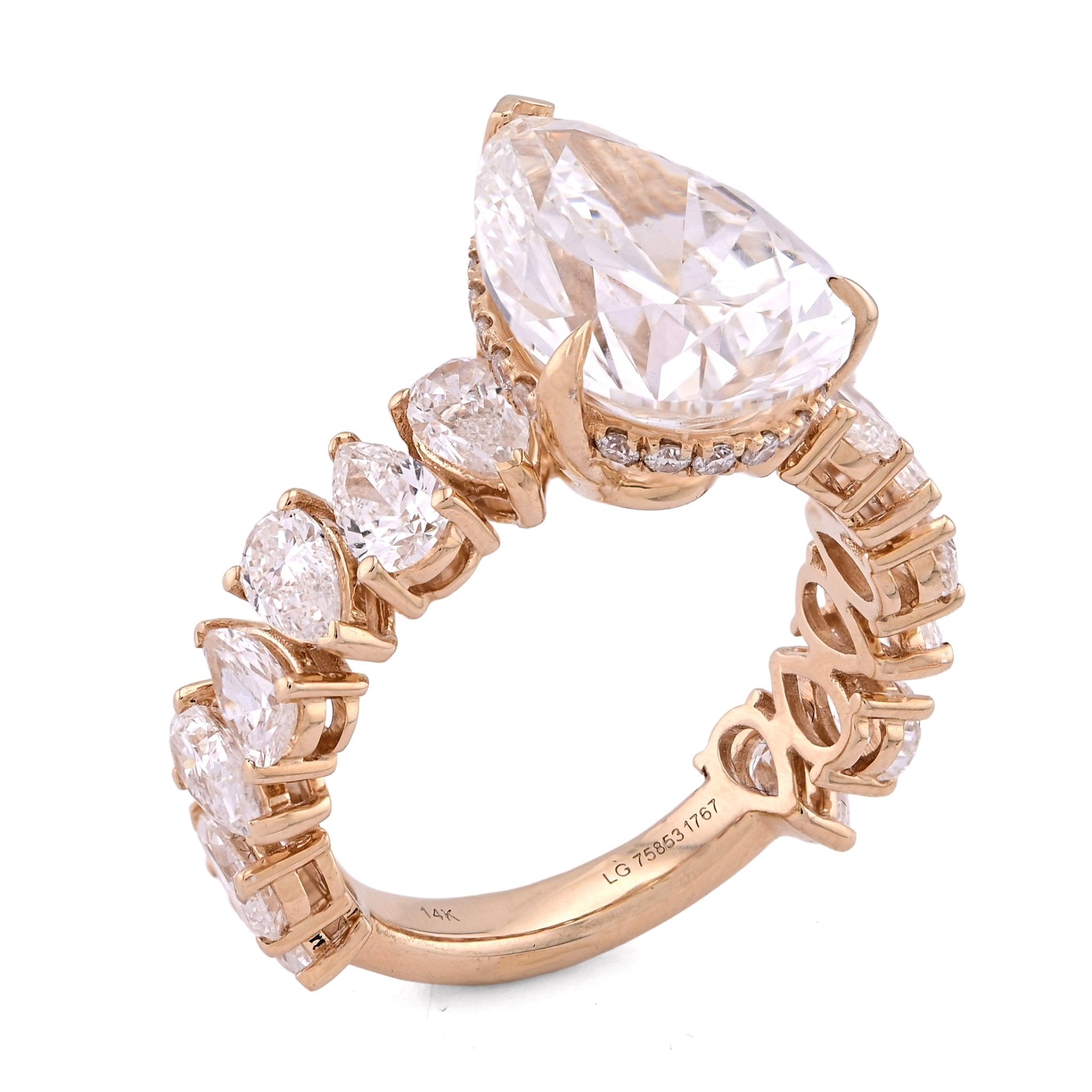 14K Yellow Gold 5.03CT Tear Drop/Pear Shape Solitaire Centre 7.9TC Lab Diamond Women Ring - Elite Jewelers - Rings