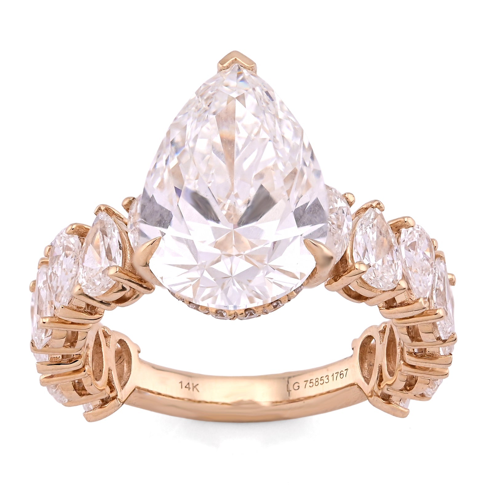 14K Yellow Gold 5.03CT Tear Drop/Pear Shape Solitaire Centre 7.9TC Lab Diamond Women Ring - Elite Jewelers - Rings