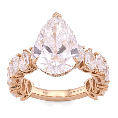 14K Yellow Gold 5.03CT Tear Drop/Pear Shape Solitaire Centre 7.9TC Lab Diamond Women Ring - Elite Jewelers - Rings
