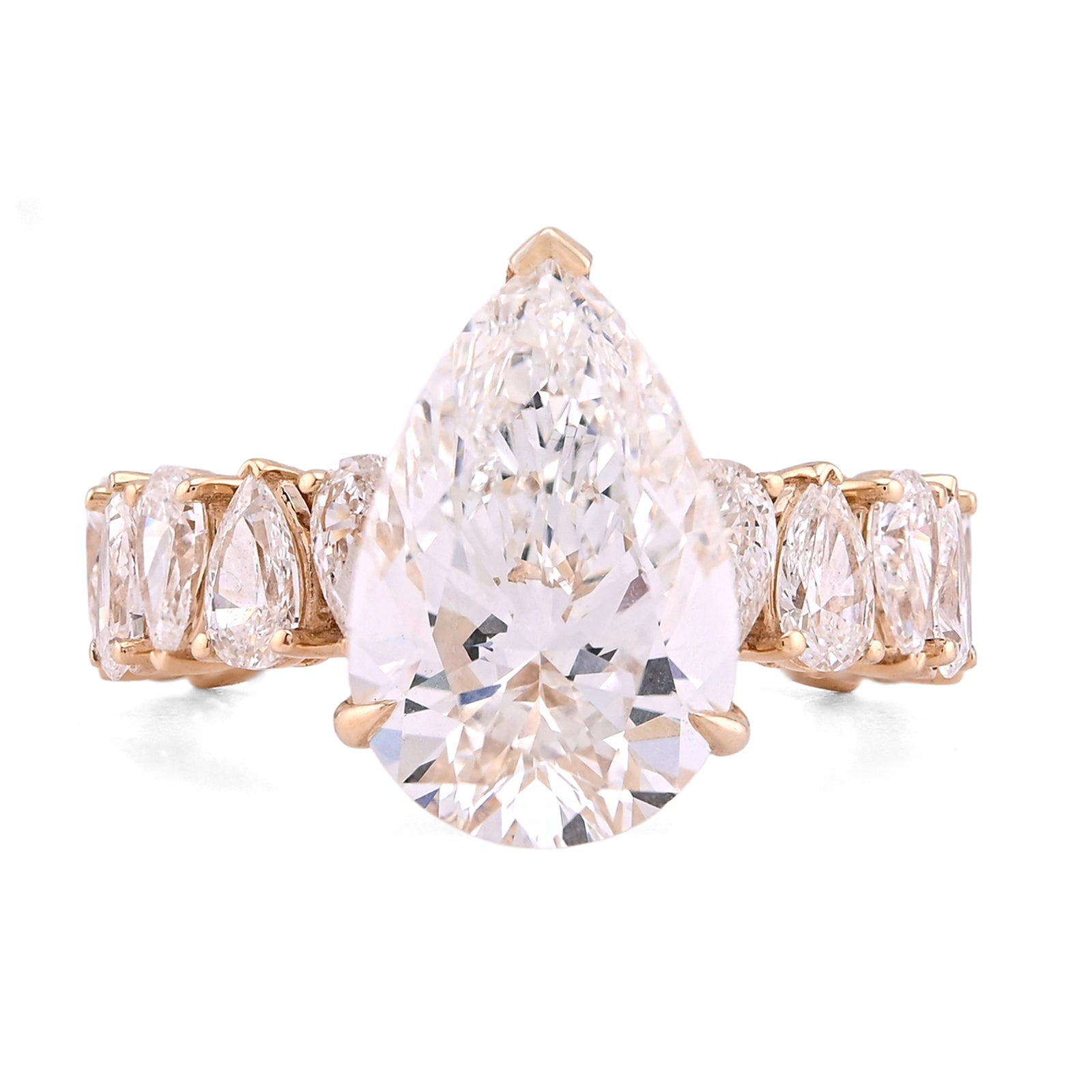 14K Yellow Gold 5.03CT Tear Drop/Pear Shape Solitaire Centre 7.9TC Lab Diamond Women Ring - Elite Jewelers - Rings