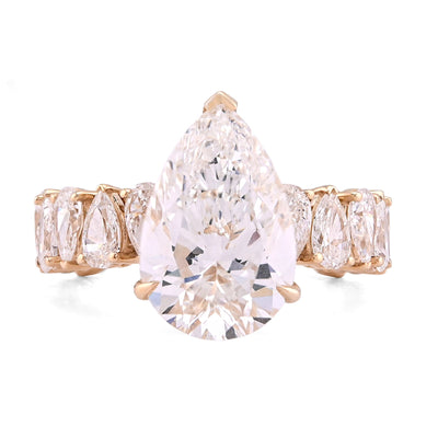 14K Yellow Gold 5.03CT Tear Drop/Pear Shape Solitaire Centre 7.9TC Lab Diamond Women Ring - Elite Jewelers - Rings