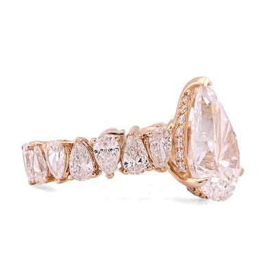 14K Yellow Gold 5.03CT Tear Drop/Pear Shape Solitaire Centre 7.9TC Lab Diamond Women Ring - Elite Jewelers - Rings