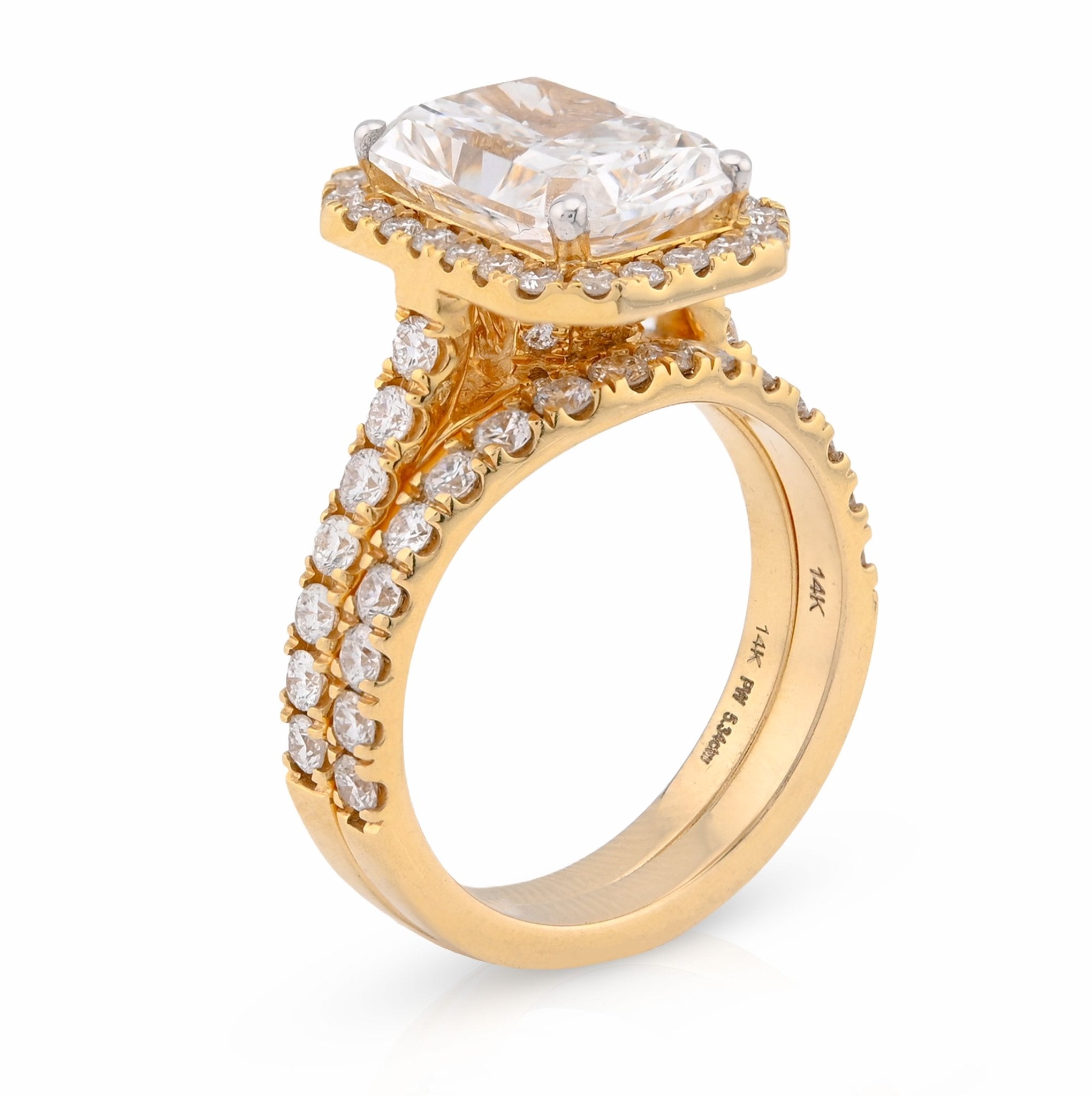 14K Yellow Gold 5.34CT Radiant Solitaire Lab Diamond Rectangular Shape Ring Women Band - Elite Jewelers - Rings