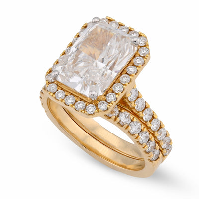 14K Yellow Gold 5.34CT Radiant Solitaire Lab Diamond Rectangular Shape Ring Women Band - Elite Jewelers - Rings