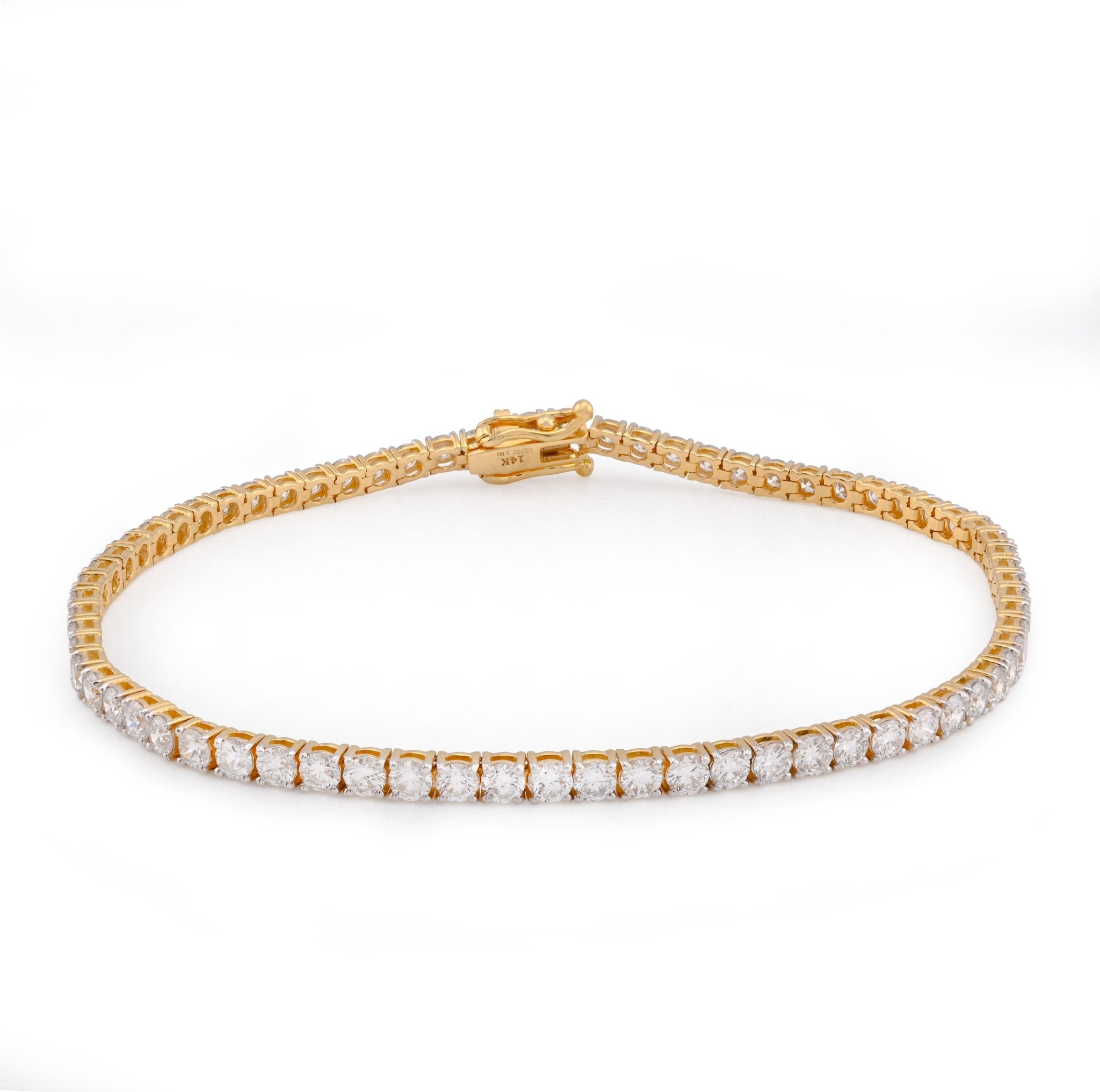 14K Yellow Gold 5.60CT Round Lab Diamond 8 Pointer Women 8" Tennis Bracelet - Elite Jewelers - Bracelets