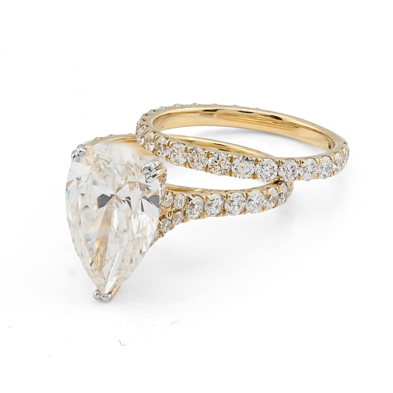 14k Yellow Gold 5.85CTW Pear - Shaped Lab Diamond Ring with Band 4.8gms For Womens - Elite Jewelers - Rings