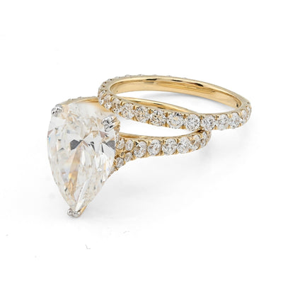14k Yellow Gold 5.85CTW Pear - Shaped Lab Diamond Ring with Band 4.8gms For Womens - Elite Jewelers - Rings