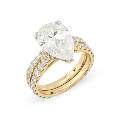 14k Yellow Gold 5.85CTW Pear - Shaped Lab Diamond Ring with Band 4.8gms For Womens - Elite Jewelers - Rings