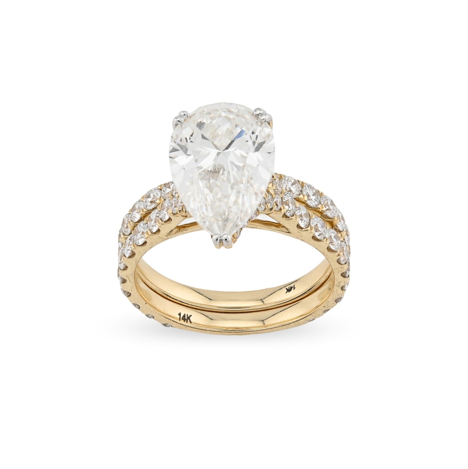 14k Yellow Gold 5.85CTW Pear - Shaped Lab Diamond Ring with Band 4.8gms For Womens - Elite Jewelers - Rings