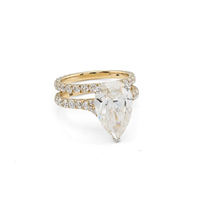 14k Yellow Gold 5.85CTW Pear - Shaped Lab Diamond Ring with Band 4.8gms For Womens - Elite Jewelers - Rings