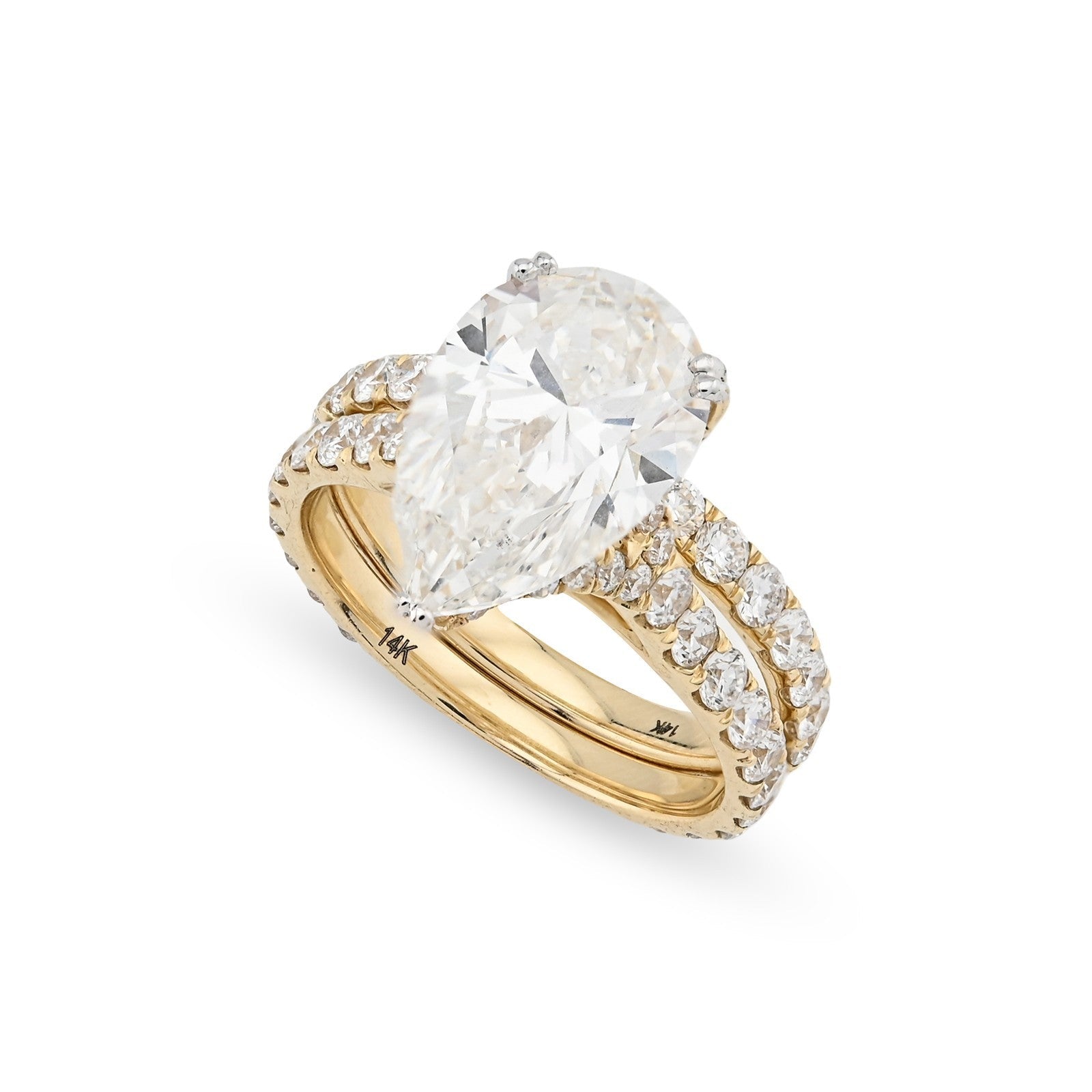 14k Yellow Gold 5.85CTW Pear - Shaped Lab Diamond Ring with Band 4.8gms For Womens - Elite Jewelers - Rings