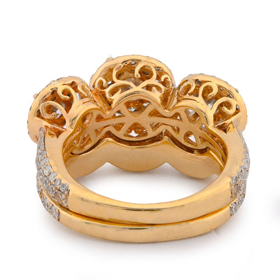 14K Yellow Gold 5CT Natural Diamond 3 Circular Round Flower Cluster Women Ring - Elite Jewelers-Rings