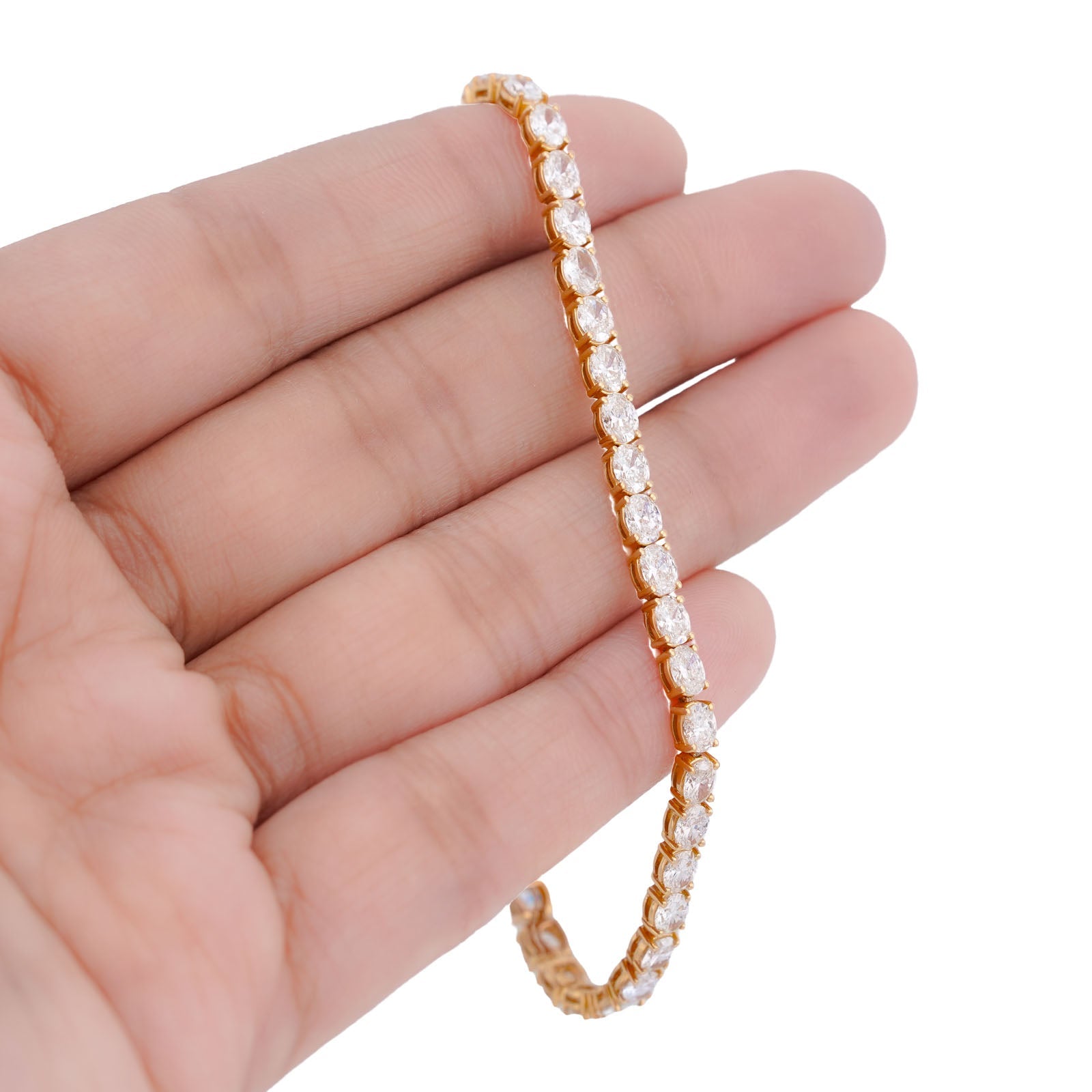 14K Yellow Gold 6.22CT Oval Solitaire Tennis Men Women lab Diamond Bracelet - Elite Jewelers-Bracelets