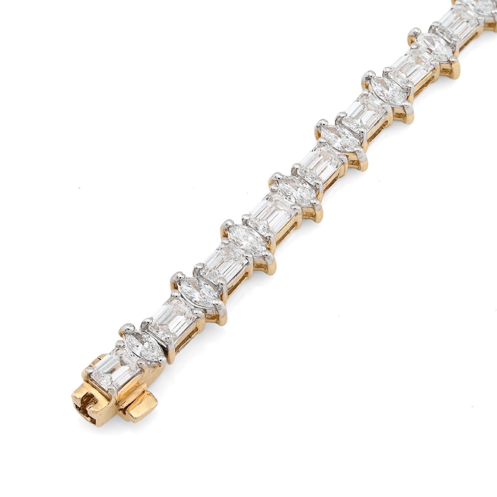 14K Yellow Gold 6.79CT Lab Diamond 7" Emerald/Marquee Solitare 5.5MM 10.3g Men Women Tennis Bracelet - Elite Jewelers - Bracelets