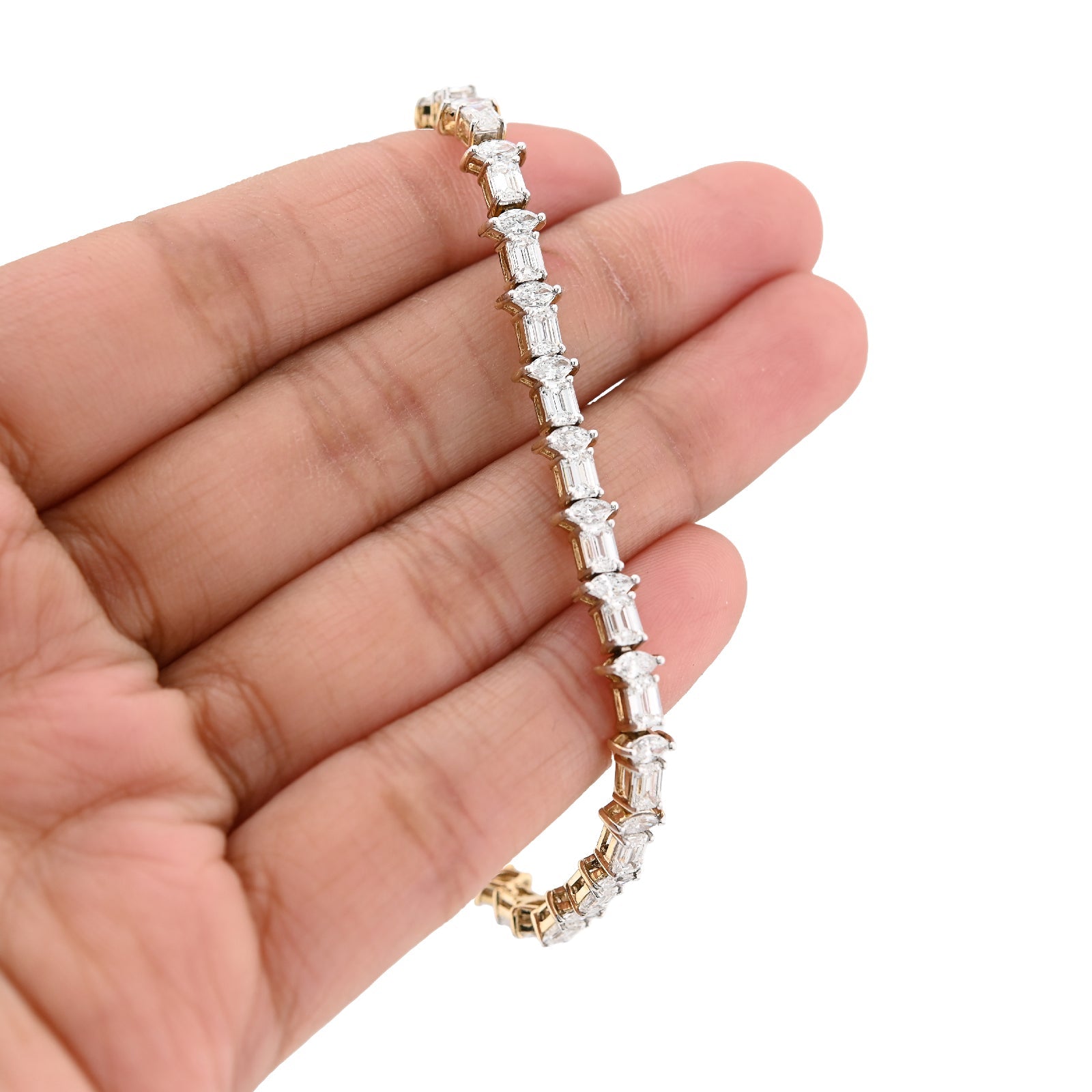 14K Yellow Gold 6.79CT Lab Diamond 7" Emerald/Marquee Solitare 5.5MM 10.3g Men Women Tennis Bracelet - Elite Jewelers - Bracelets