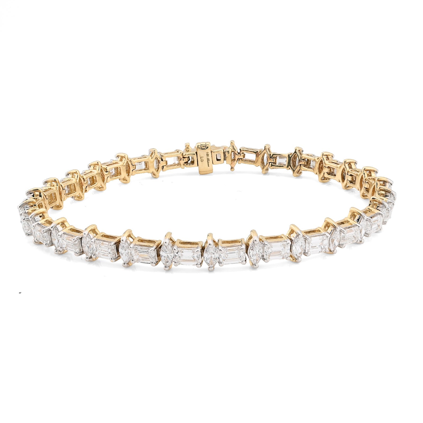 14K Yellow Gold 6.79CT Lab Diamond 7" Emerald/Marquee Solitare 5.5MM 10.3g Men Women Tennis Bracelet - Elite Jewelers - Bracelets