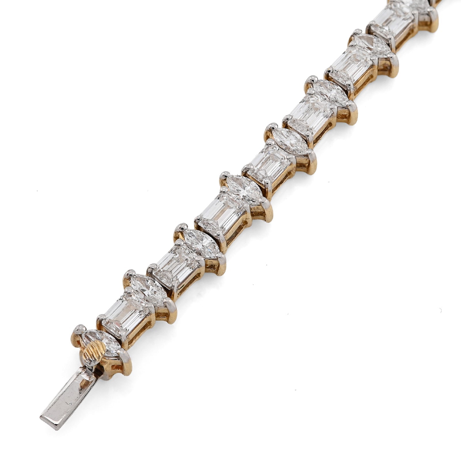 14K Yellow Gold 6.79CT Lab Diamond 7" Emerald/Marquee Solitare 5.5MM 10.3g Men Women Tennis Bracelet - Elite Jewelers - Bracelets