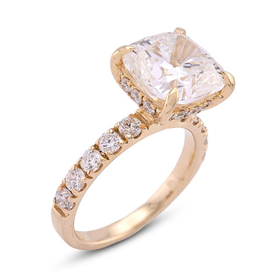 14K Yellow Gold 6CT Cushion Centre Side Round Iced Lab Diamond Women Ring - Elite Jewelers - Rings