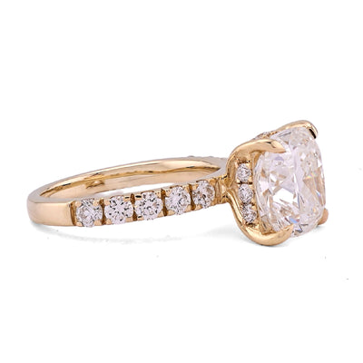 14K Yellow Gold 6CT Cushion Centre Side Round Iced Lab Diamond Women Ring - Elite Jewelers - Rings