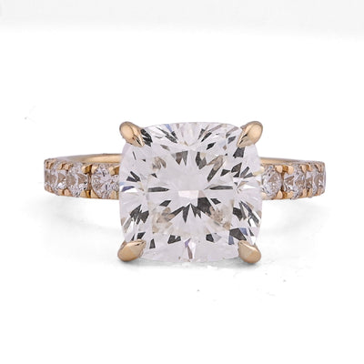 14K Yellow Gold 6CT Cushion Centre Side Round Iced Lab Diamond Women Ring - Elite Jewelers - Rings