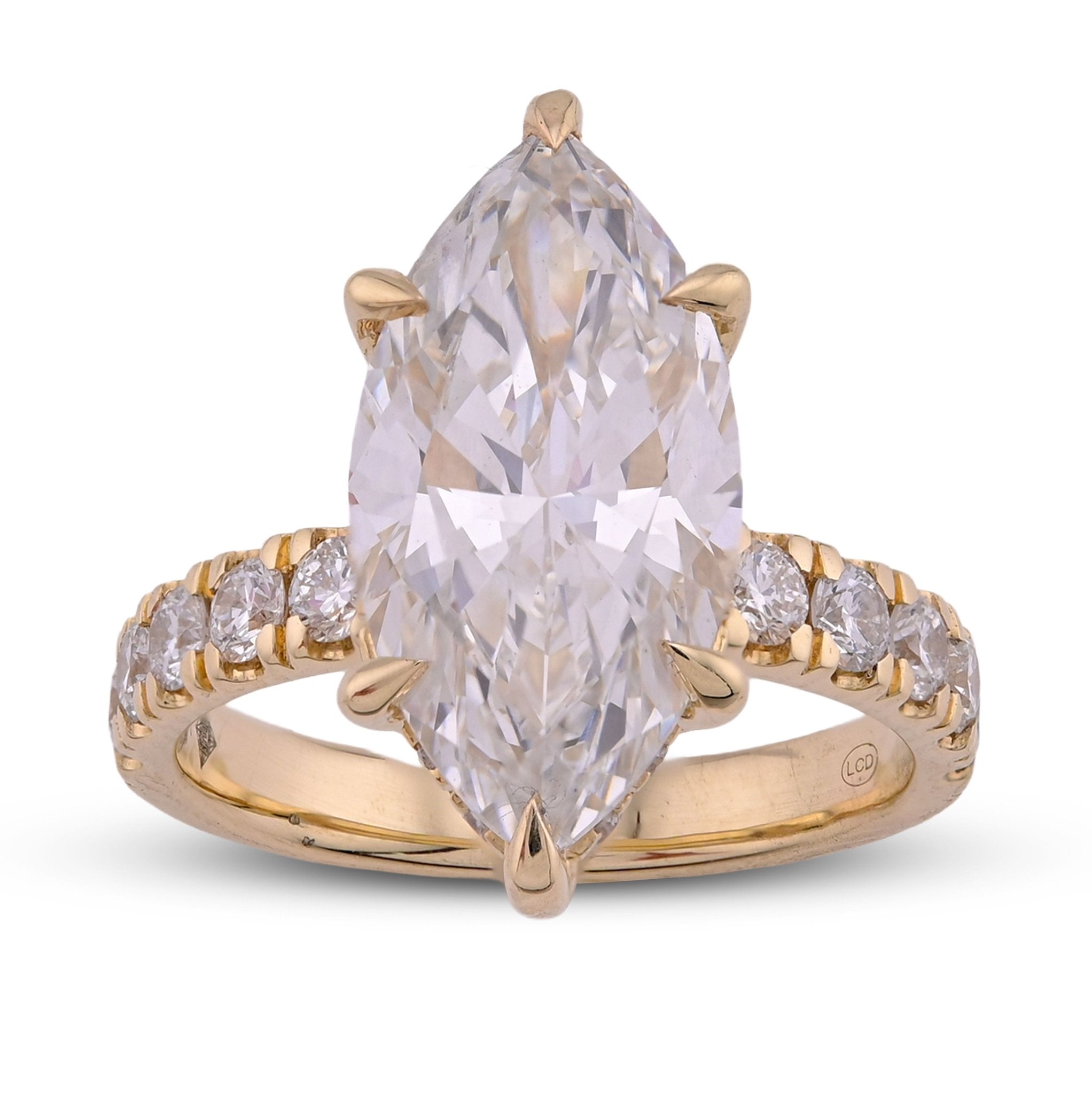 14K Yellow Gold 6CT Marquise Centre Round Side Diamond Women Lab Ring - Elite Jewelers - Rings