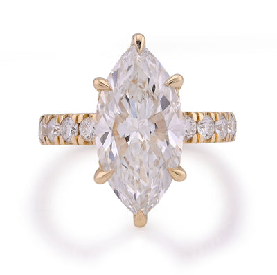 14K Yellow Gold 6CT Marquise Centre Round Side Diamond Women Lab Ring - Elite Jewelers - Rings