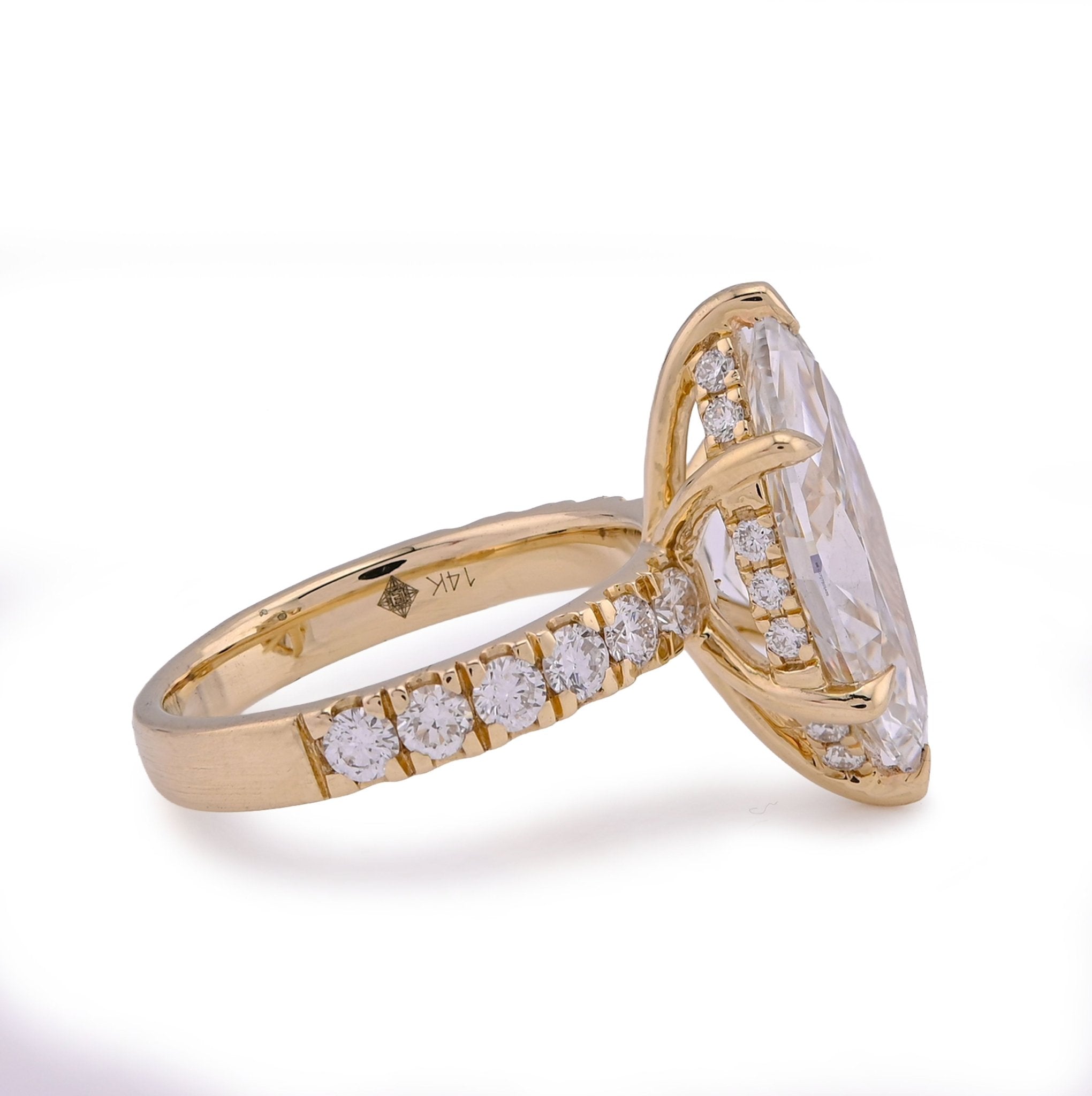 14K Yellow Gold 6CT Marquise Centre Round Side Diamond Women Lab Ring - Elite Jewelers - Rings