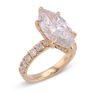 14K Yellow Gold 6CT Marquise Centre Round Side Diamond Women Lab Ring - Elite Jewelers - Rings