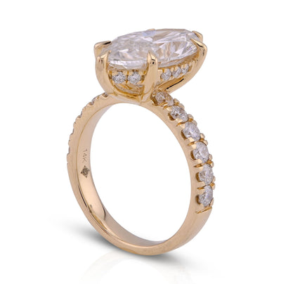 14K Yellow Gold 6CT Marquise Centre Round Side Diamond Women Lab Ring - Elite Jewelers - Rings