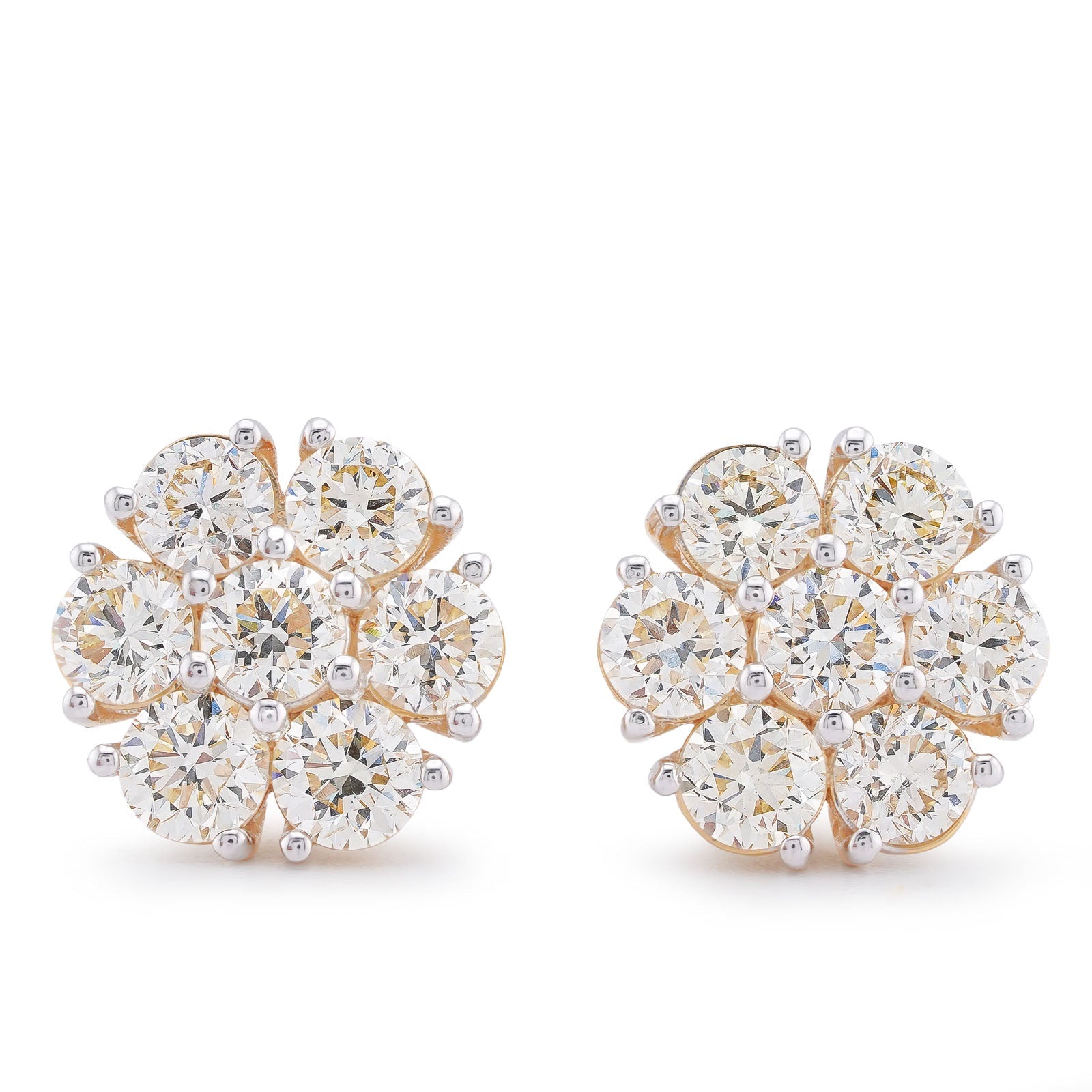 14K Yellow Gold 7.10CT Flower Shape 50 Pointer Round Natural Diamond Men Women Earrings - Elite Jewelers-Earrings