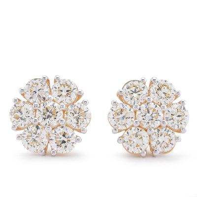 14K Yellow Gold 7.10CT Flower Shape 50 Pointer Round Natural Diamond Men Women Earrings - Elite Jewelers-Earrings
