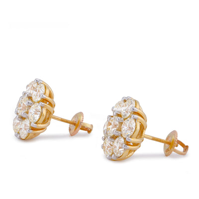 14K Yellow Gold 7.10CT Flower Shape 50 Pointer Round Natural Diamond Men Women Earrings - Elite Jewelers-Earrings