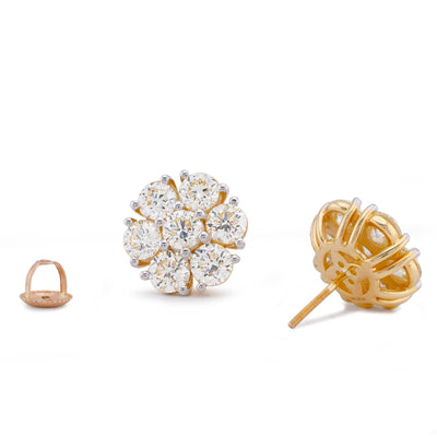 14K Yellow Gold 7.10CT Flower Shape 50 Pointer Round Natural Diamond Men Women Earrings - Elite Jewelers-Earrings
