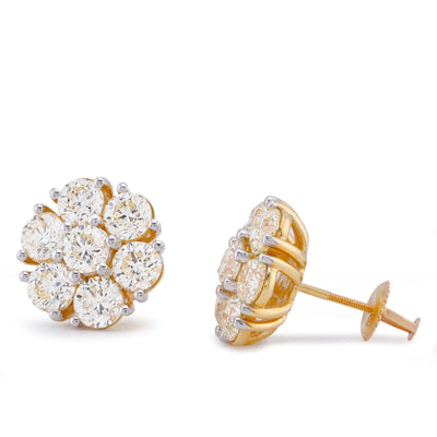 14K Yellow Gold 7.10CT Flower Shape 50 Pointer Round Natural Diamond Men Women Earrings - Elite Jewelers-Earrings