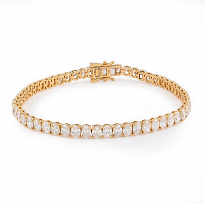 14K Yellow Gold 8.70CT Lab Oval Shape Diamond 7" 10.2g Men Women 4MM Tennis Bracelet - Elite Jewelers - Bracelets