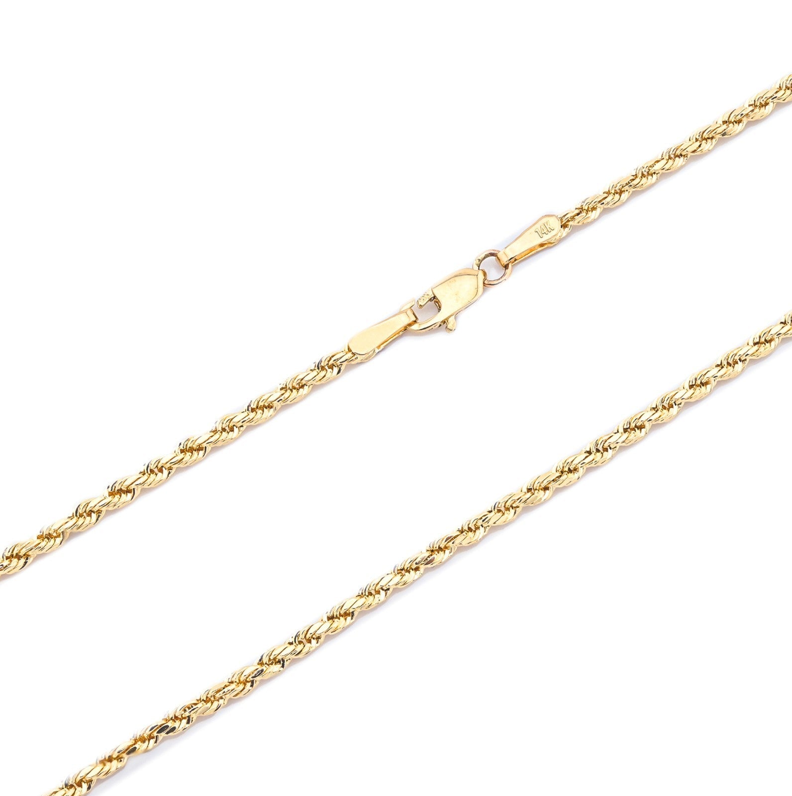 14k Yellow Gold Diamond Cut Rope Chain Necklace 1.5MM Mens Womens 20 Inch - Elite Jewelers - Necklaces & Chains