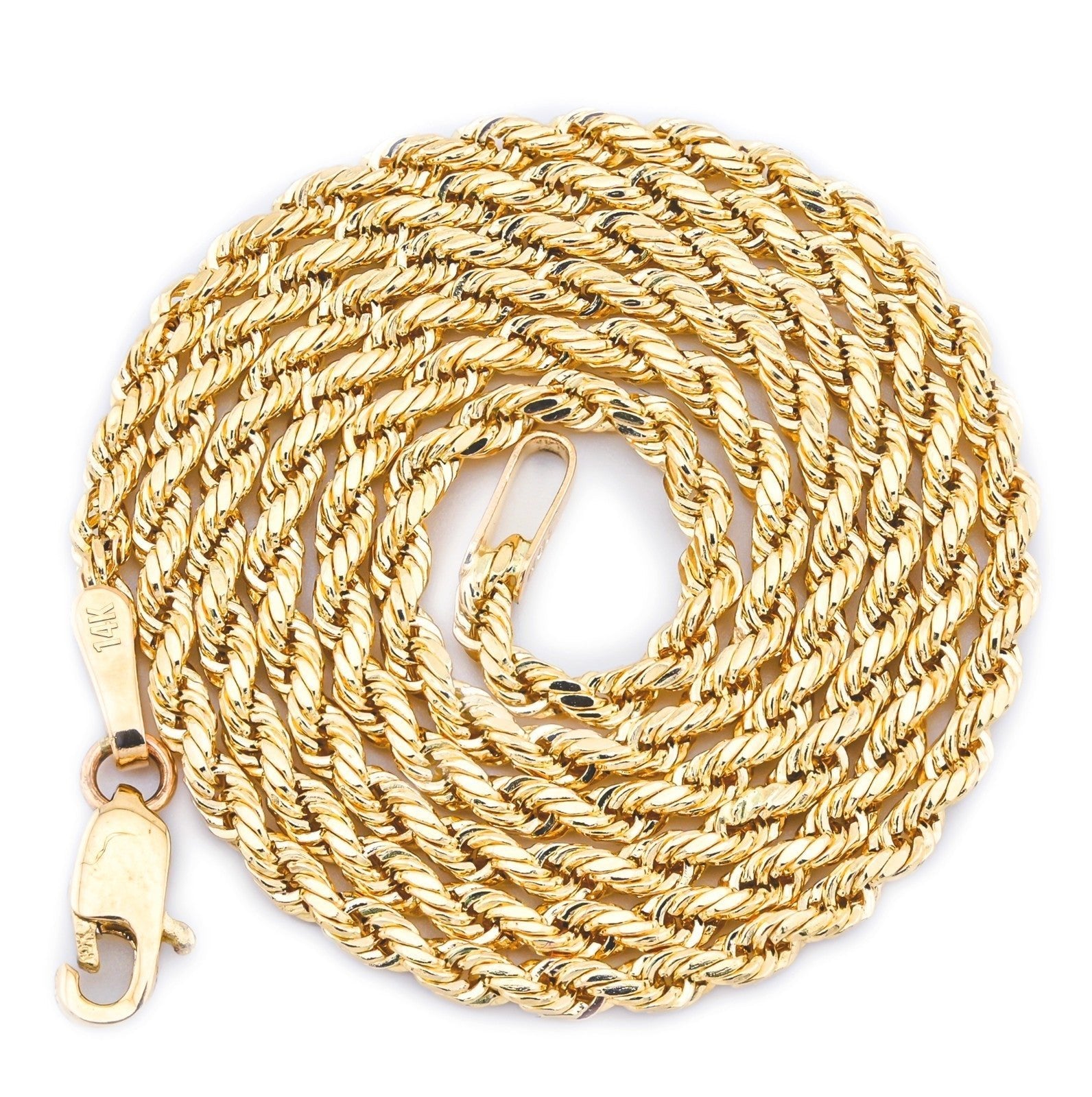 14k Yellow Gold Diamond Cut Rope Chain Necklace 1.5MM Mens Womens 28 Inch - Elite Jewelers - Necklaces & Chains