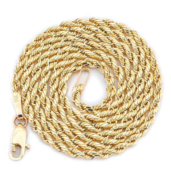 14k Yellow Gold Diamond Cut Rope Chain Necklace 1.5MM Mens Womens 28 Inch - Elite Jewelers - Necklaces & Chains