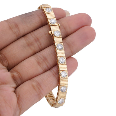14K Yellow Gold Fluted Gold Solitare Lab Diamond 7CT Men Women Tennis Bracelet - Elite Jewelers-Bracelets