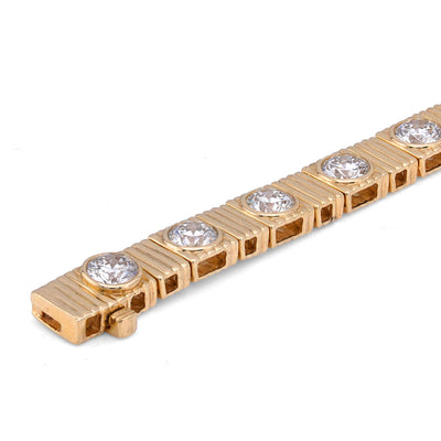 14K Yellow Gold Fluted Gold Solitare Lab Diamond 7CT Men Women Tennis Bracelet - Elite Jewelers-Bracelets